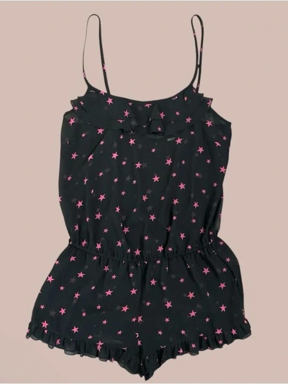 Sheer Black Romper with Pink Stars